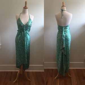 Green Silk Floral Tri-angle Scarf Dress